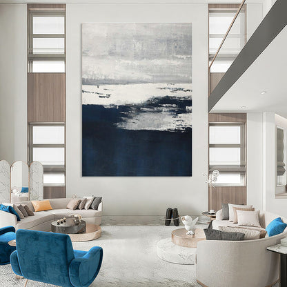 Monochrome Sea - like Abstract Art for Coastal Home Office & Minimalist Living Room DLZ2240