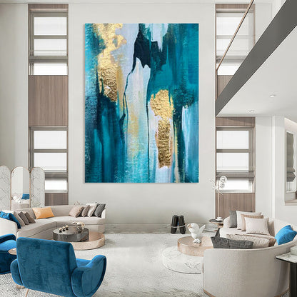 Blue - Gold Abstract Art for High - End Spa & Luxury Home Office DLZ1904