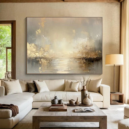 Luxe Gold - Brown River Abstract Art for Elegant Dining Room Sophistication DLZ2707