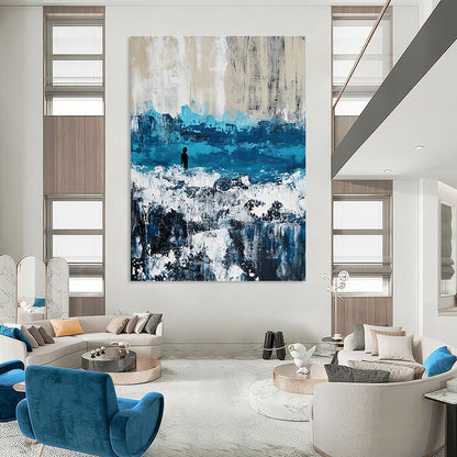 Solitary Figure in Abstract Sea for Thoughtful Library & Nature - Inspired Home STSC266