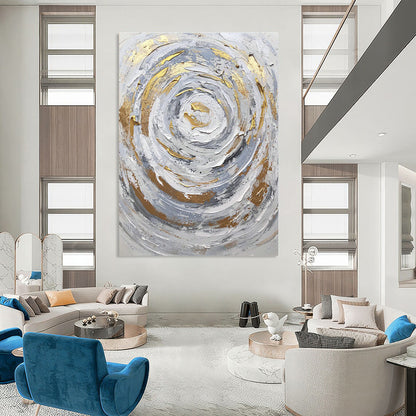 Silver - Gold Swirl Abstract Painting for Art Deco Living Room & High - End Spa DLZ1293