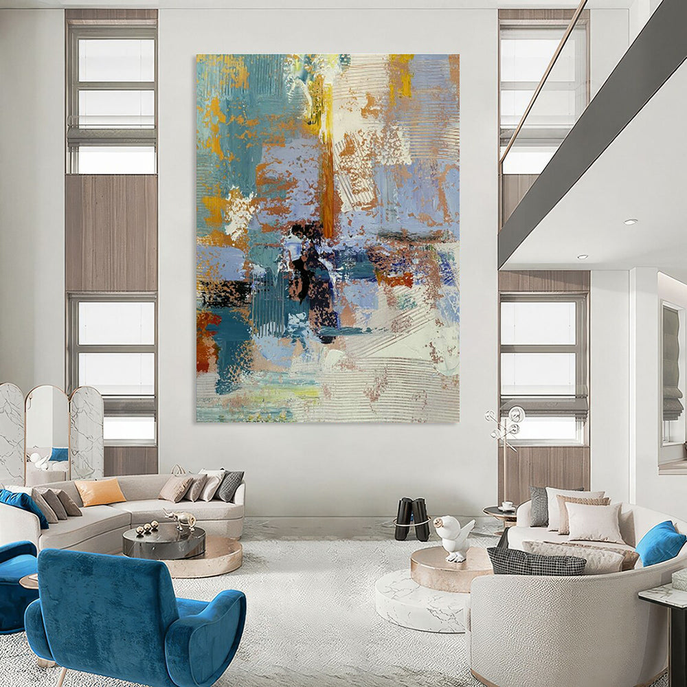 Blue - Orange Abstract Art for Office & Living Room DLZ0348