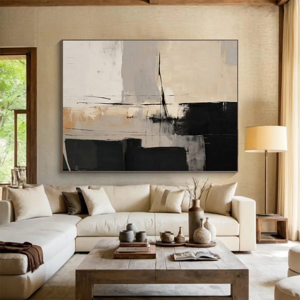 Black - White - Gray Block Abstract Art for Industrial Loft Living Rooms DLZ2625