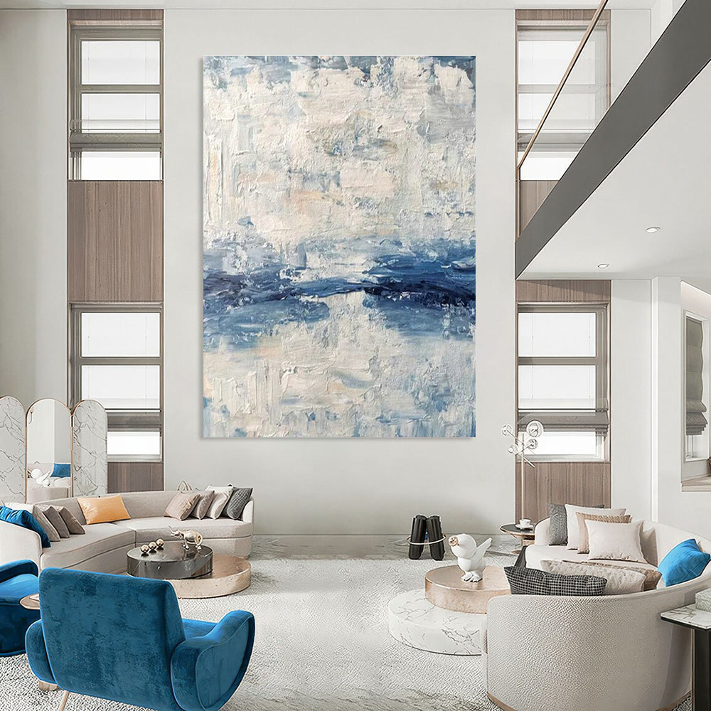 Blue and White Textured Abstract Art for Nautical - style Bedroom & Coastal Art Studio DLZ2246