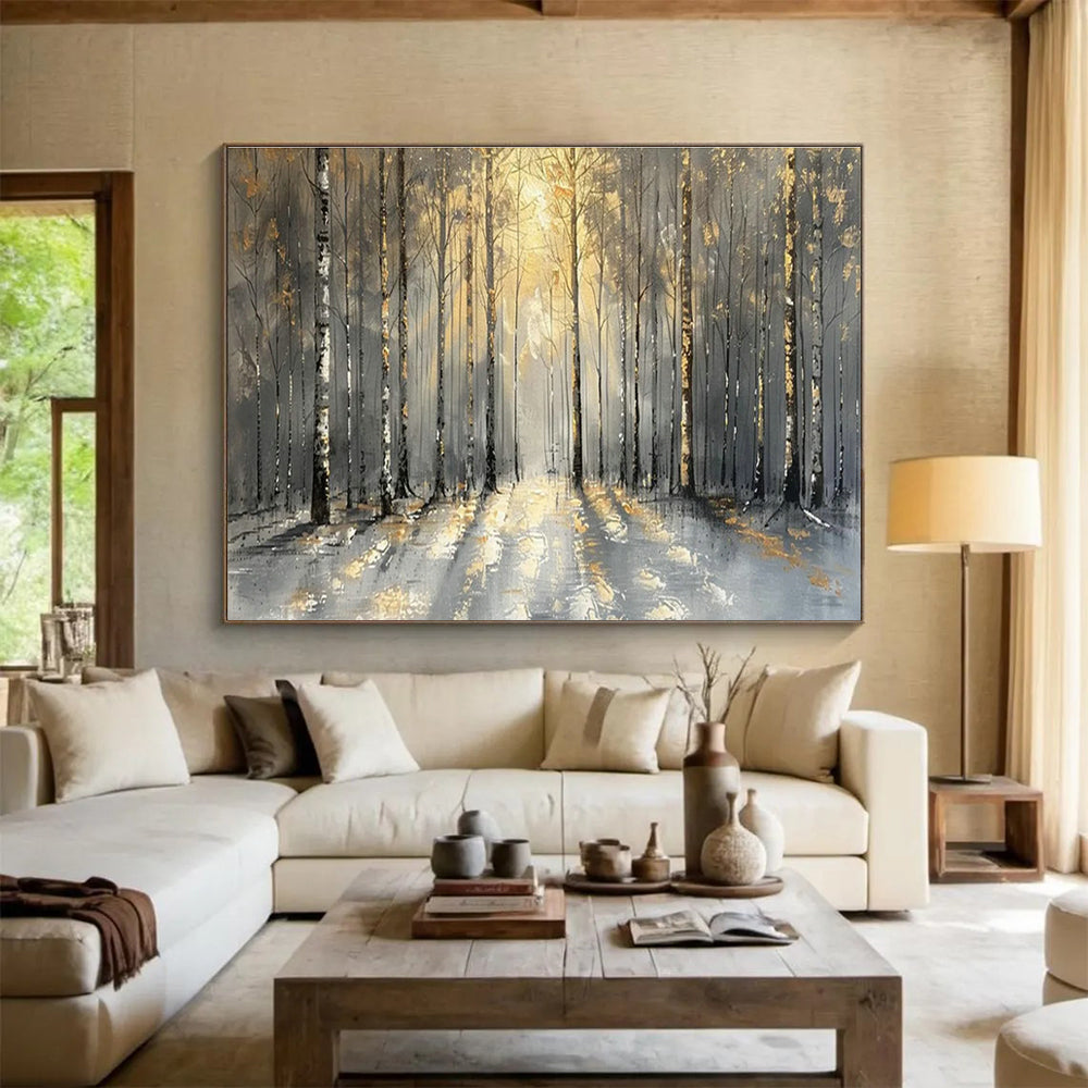 Golden Forest Path Art for Luxury Mountain Chalet Living Areas DLZ3186