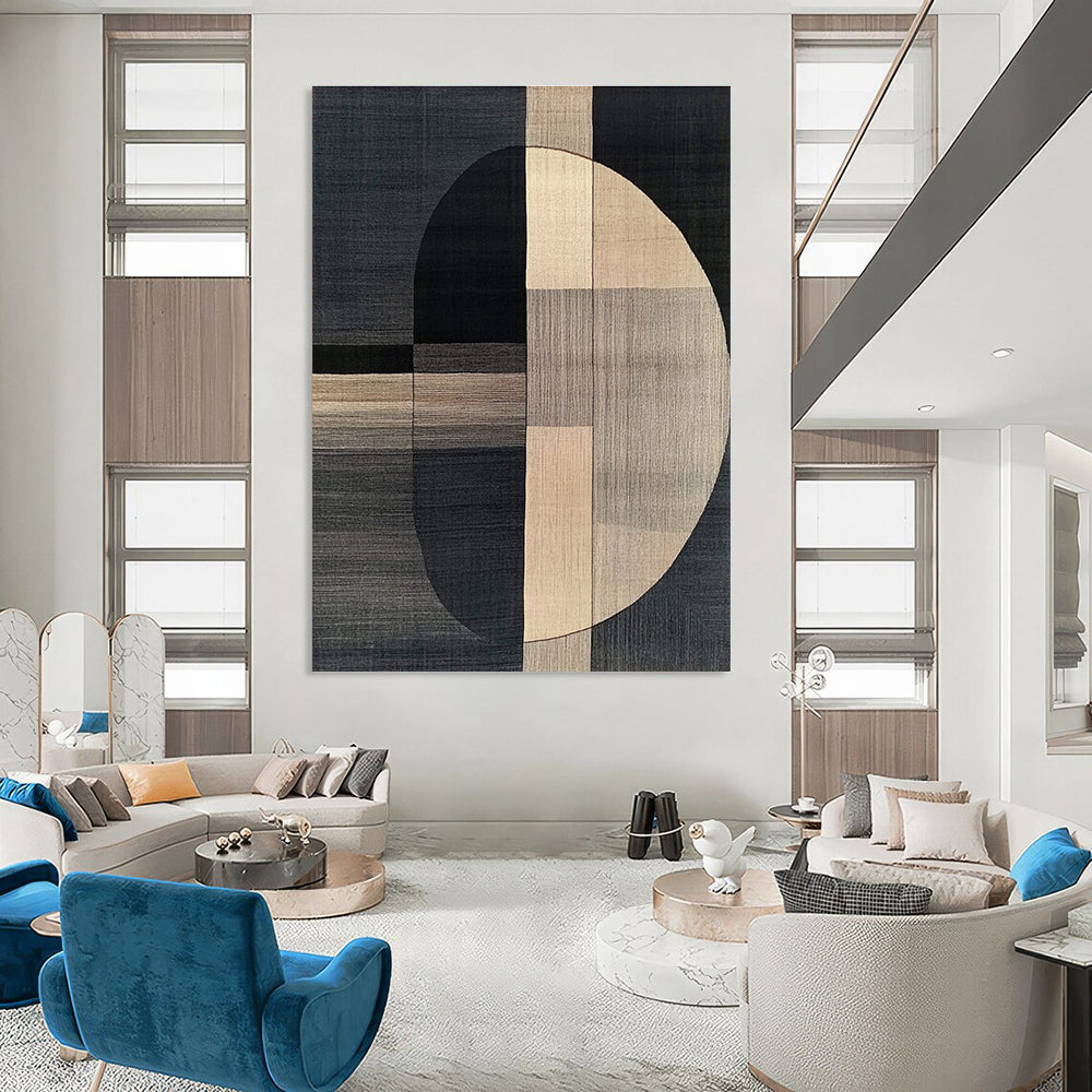 Geometric Black and Beige Art for Minimalist Home Office & Contemporary Art Gallery STSC1060
