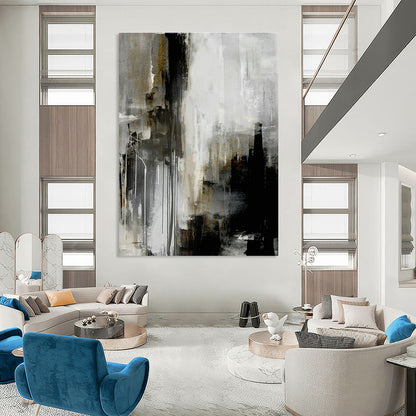 Gray - Black Abstract Drip Art for Industrial Loft & Contemporary Studio DLZ2064
