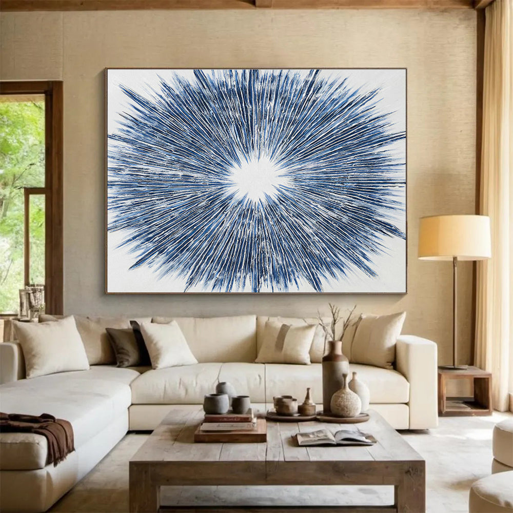 Blue Radial Abstract Art for Contemporary Office Reception Desks DLZ2596
