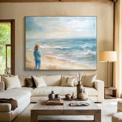 Solitary Figure by the Sea Art for Coastal Home Office & Meditation Space SC411
