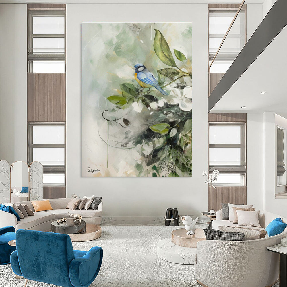 Bird and Flower Watercolor Art for Garden - Themed Café & Home Conservatory DLZ1092
