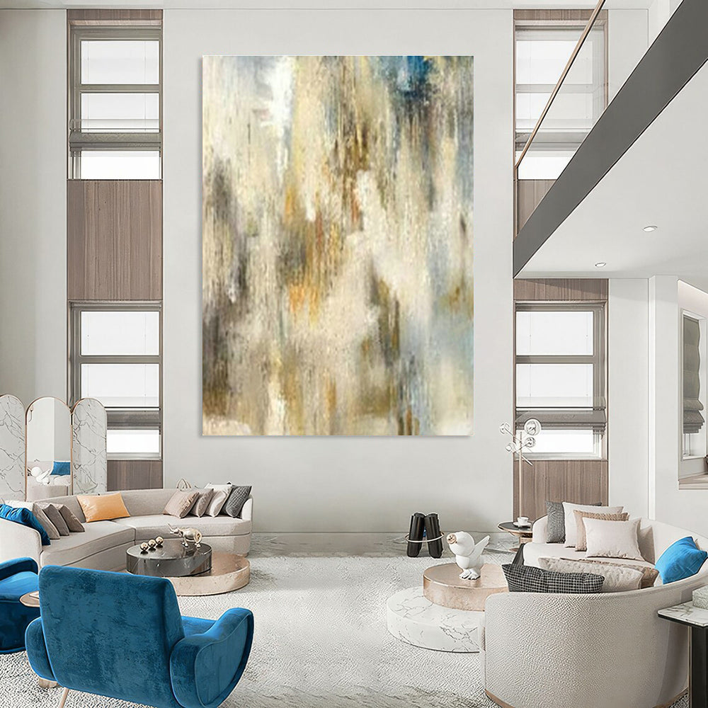Gray - White - Gold Abstract Art for Luxury Hotel Lobby & Contemporary Art Gallery DLZ1900