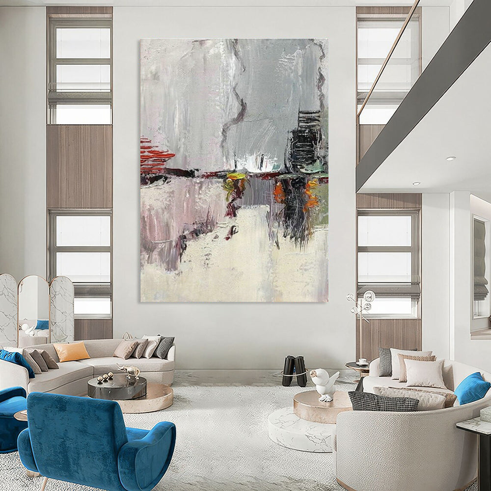 Gray Abstract Cityscape Art for Loft Apartment & Urban Café DLZ0610
