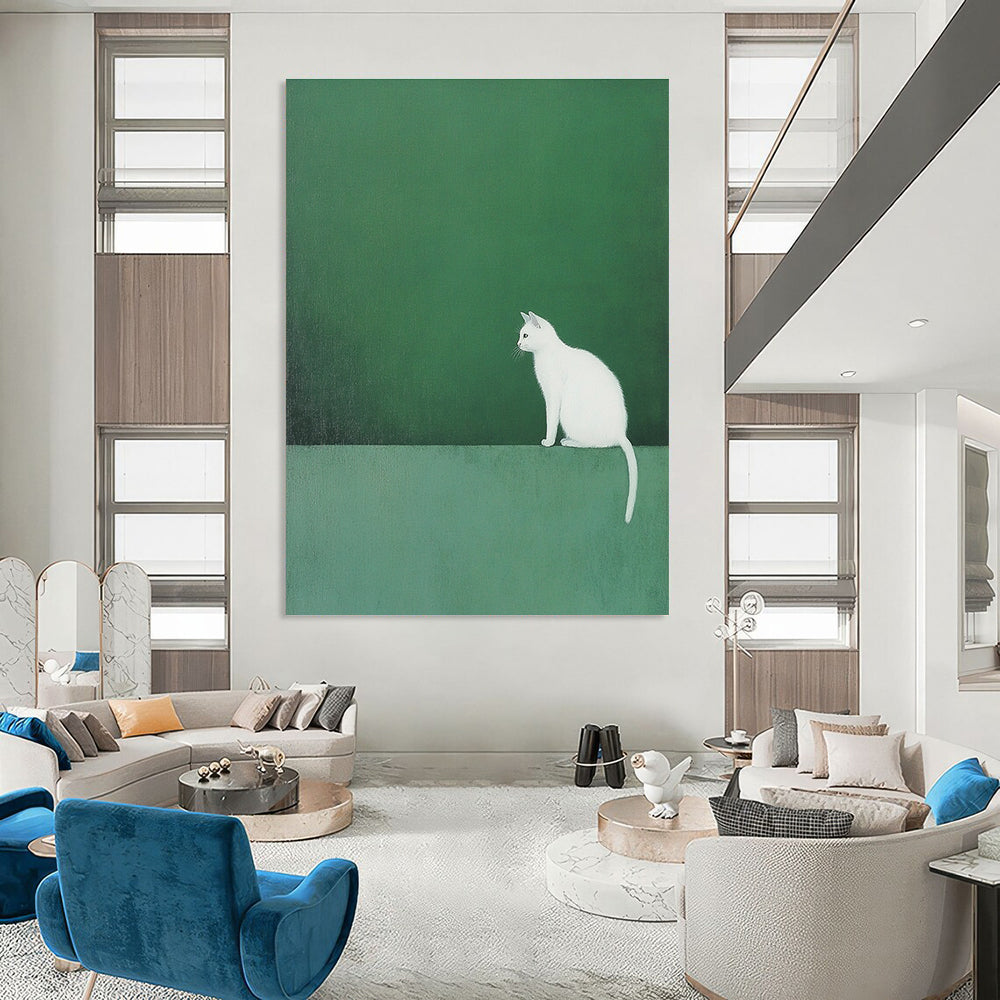 Solitary White Cat for Cozy Reading Nook & Pet - Lover’s Living Room STSC1249