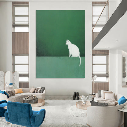 Solitary White Cat for Cozy Reading Nook & Pet - Lover’s Living Room STSC1249