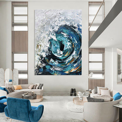 Blue Swirl Abstract Painting for Coastal Spa & Ocean - Lover’s Home Office DLZ1302