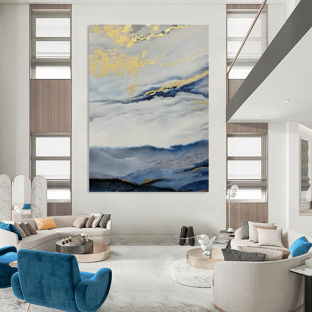 Golden Clouds and Mountains Art for Luxury Penthouse Living Room & Asian - Fusion Restaurant DLZ0916