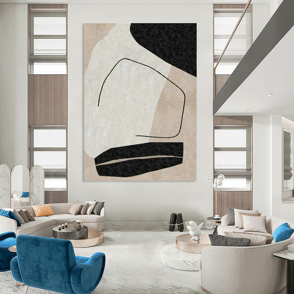 Beige - Black Abstract Art for Minimalist Bedroom & Art Gallery Corridor DLZ2049