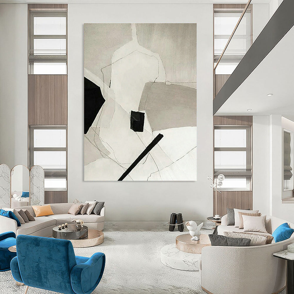 Black - White Geometric Abstract for Industrial - Style Café & Monochrome Home Library DLZ0881