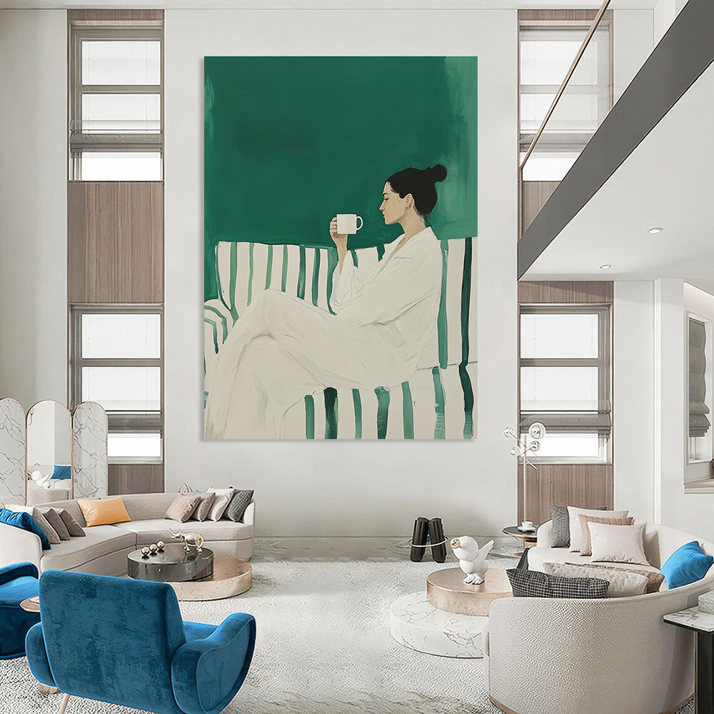 Woman with Coffee Minimalist Portrait Art for Cozy Home Living Room & Relaxing Home Café STSC1494
