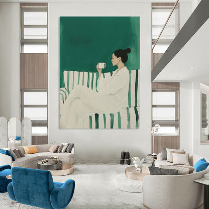 Woman with Coffee Minimalist Portrait Art for Cozy Home Living Room & Relaxing Home Café STSC1494