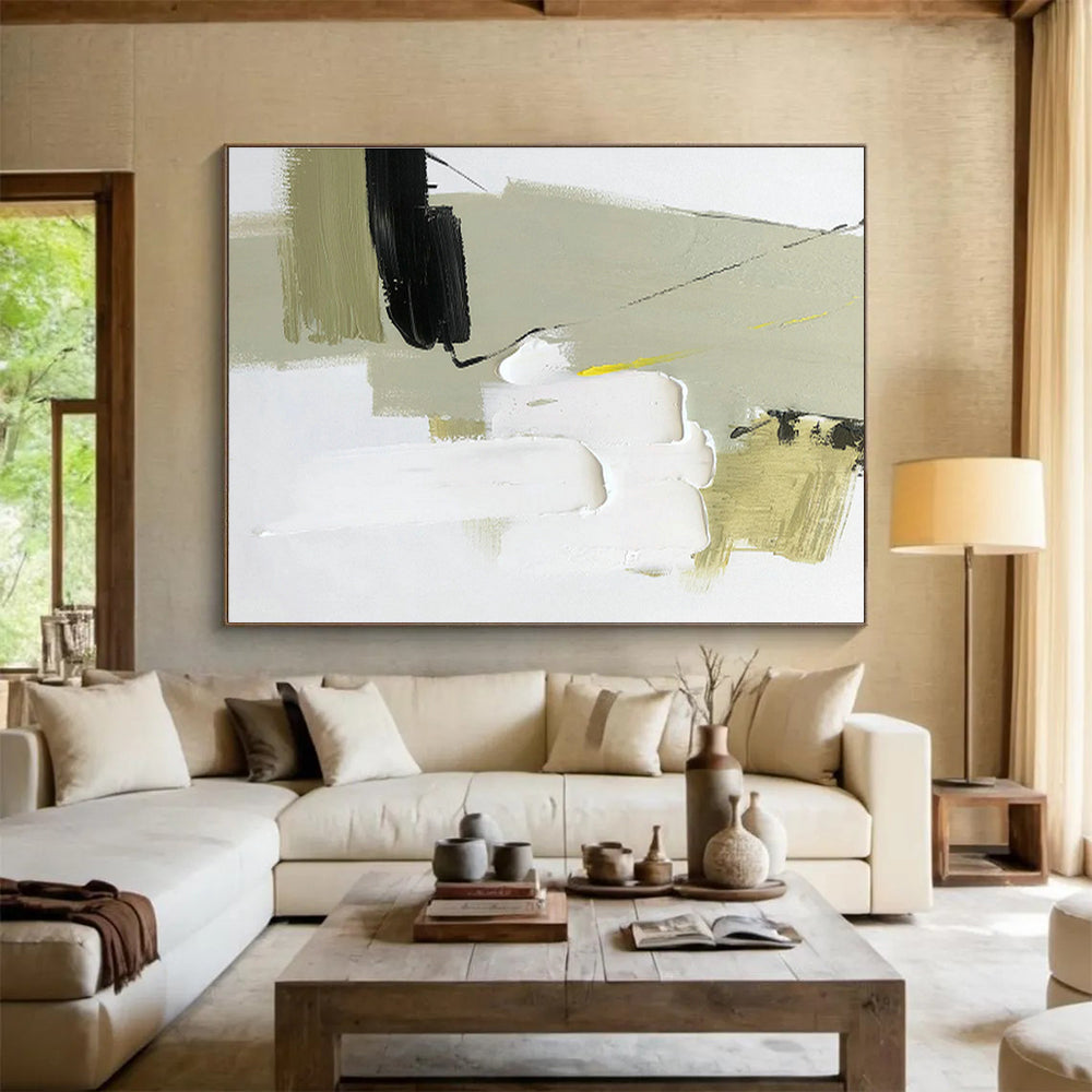 Green - Yellow - White - Black Abstract Art for Dining Room Vibrant Gatherings DLZ2698