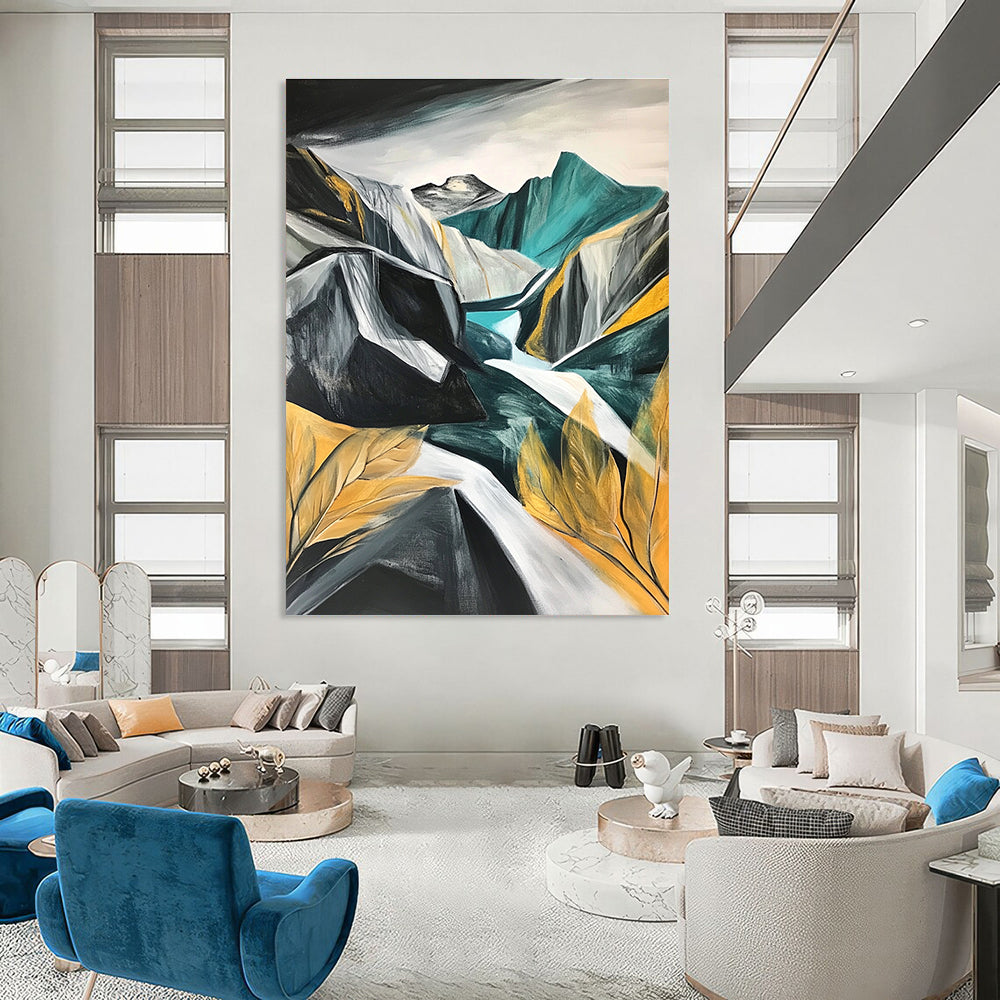 Abstract Mountain Landscape with River for Adventure - Themed Lodge & Modern Art Gallery STSC191