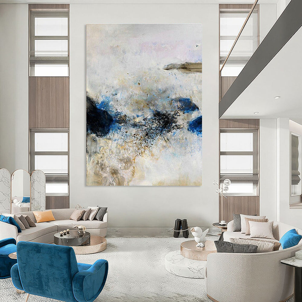 Blue and White Abstract Splash Art for Coastal Hotel Lobby & Art - Inspired Café DLZ2221