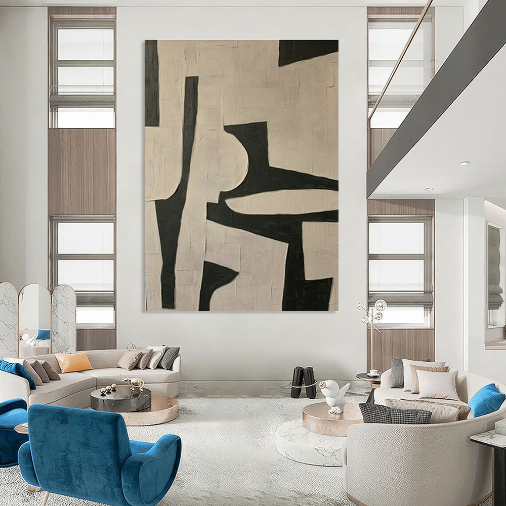 Black - White Geometric Abstract Art for Minimalist Home Office & Contemporary Art Lounge DLZ1842