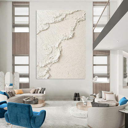 White Textured Plaster - like Art for Minimalist Bedroom & Contemporary Wellness Space DLZ2192