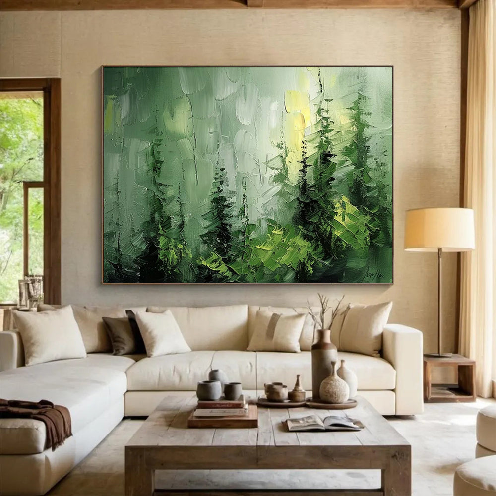 Green Forest Palette Knife Art for Nature - Lover’s Cabin Bathroom Retreats DLZ3214