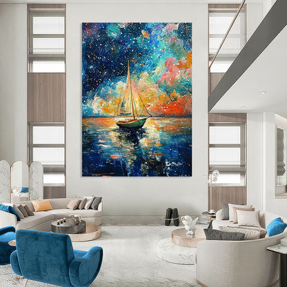 Starry Night Sailboat for Dreamy Guest Room & Cosmic - Themed Bar STSC1199