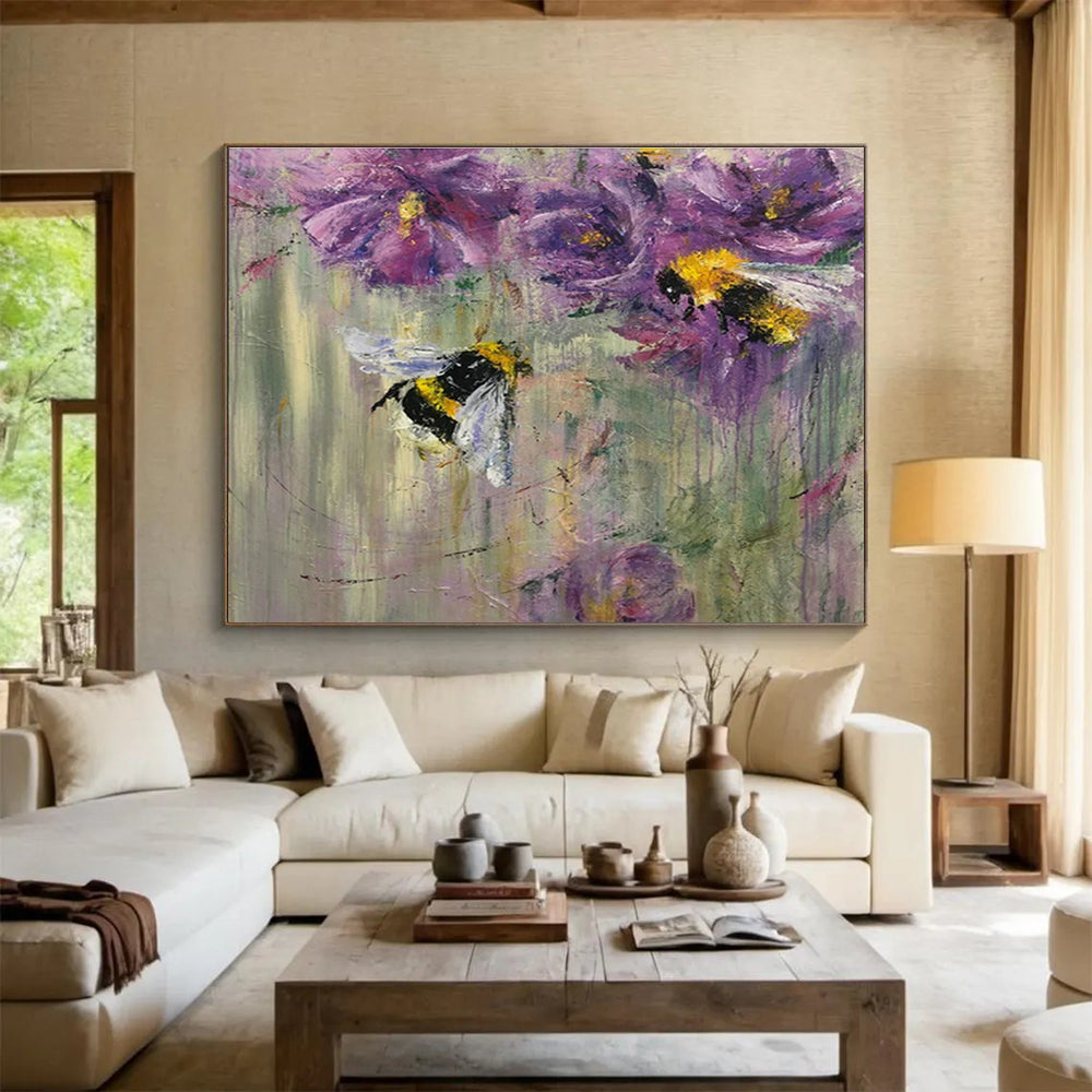 Bumblebee & Purple Flower Oil Painting for Charming Garden Cafés DLZ3102