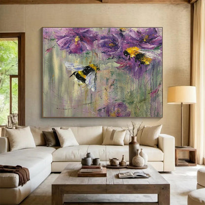 Bumblebee & Purple Flower Oil Painting for Charming Garden Cafés DLZ3102