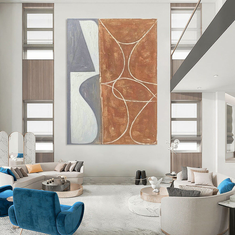 Brown - Gray Line Abstract Art for Mid - Century Home & Design Studio DLZ1145