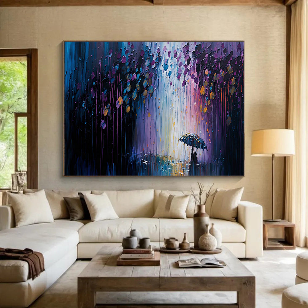 Rainy Night Umbrella Art for Cozy Café Private Nooks DLZ3260