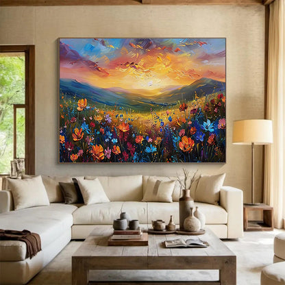 Mountain Flower Field Sunset Art for Adventure - Themed Living Room Fireplaces DLZ3221