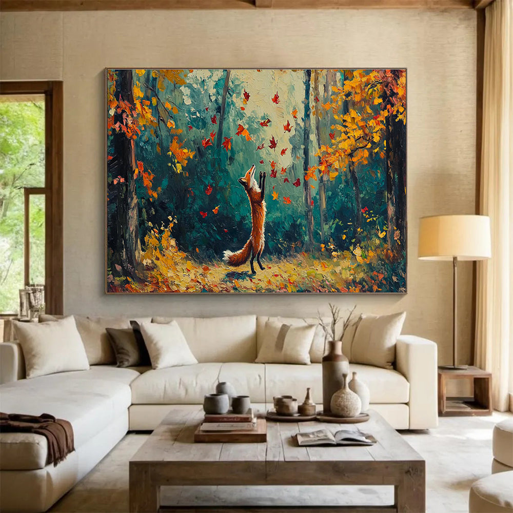Fox Chasing Autumn Leaves Art for Nature - Lover’s Family Room DLZ3085