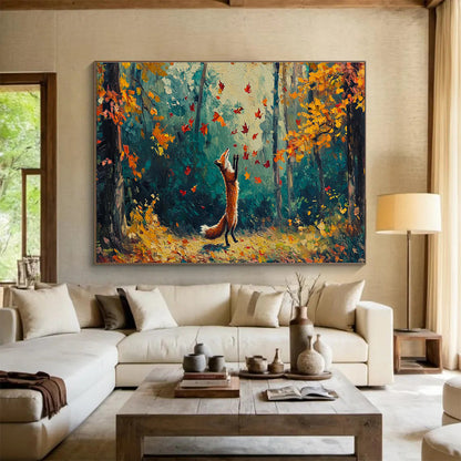 Fox Chasing Autumn Leaves Art for Nature - Lover’s Family Room DLZ3085