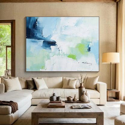 Blue - Green Abstract Art for Minimalist Home Yoga and Meditation Corners DLZ2692
