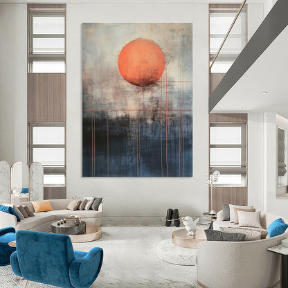 Orange Sun with Red Lines for Abstract Art Gallery & Contemporary Living Room STSC1138