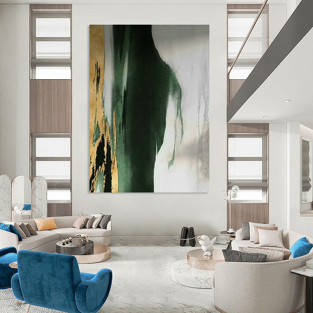 Gold - Green Abstract Flow Art for Upscale Restaurant & Art - Lovers’ Dining Room DLZ1485
