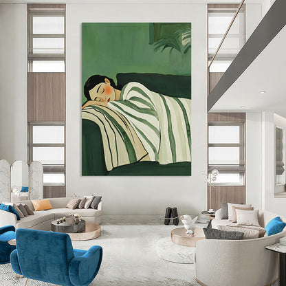 Sleeping Woman in Stripes for Serene Bedroom & Wellness Spa STSC1264