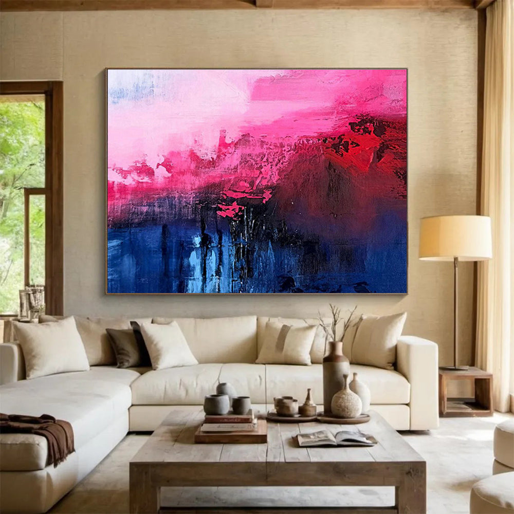 Pink - Blue - Red Abstract Art for Art Deco - Inspired Living Rooms DLZ2652