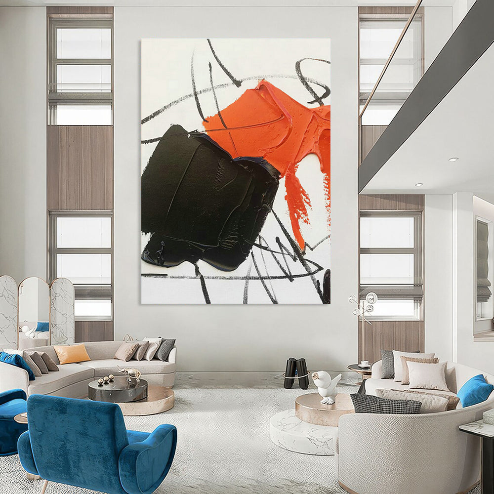 Black - Orange Abstract Art for Urban Art Studio & Bold Retail Space DLZ0796