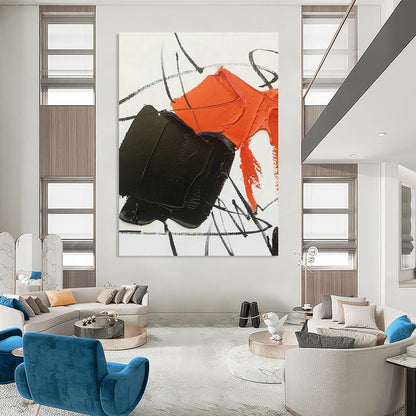 Black - Orange Abstract Art for Urban Art Studio & Bold Retail Space DLZ0796