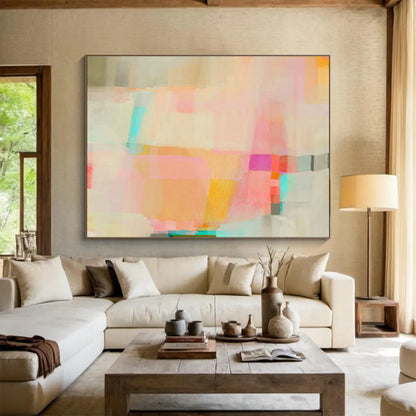 Pink - Orange Geometric Abstract Art for Chic Living Rooms DLZ2413