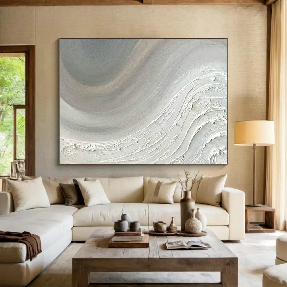 Gray - White Wave Abstract for Minimalist Home Office DLZ2968