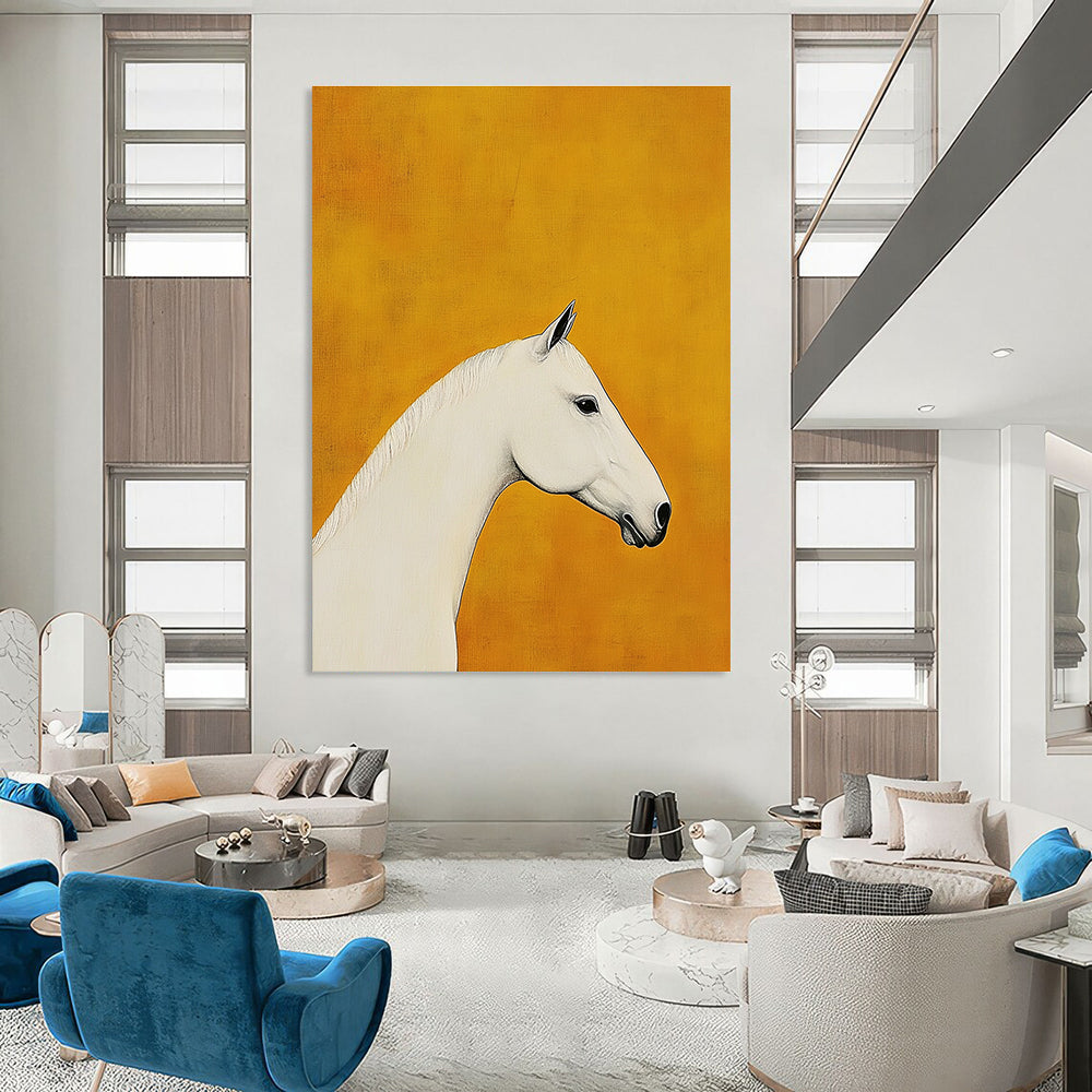 White Horse on Orange Art for Equestrian Home & Modern Art Gallery STSC1090