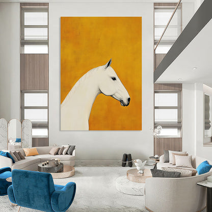 White Horse on Orange Art for Equestrian Home & Modern Art Gallery STSC1090