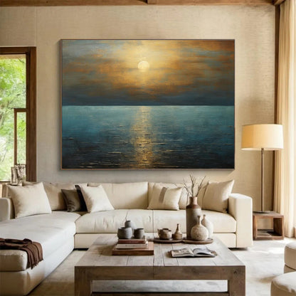 Sea Sunrise Oil Painting for Beach House Dining Rooms DLZ2486